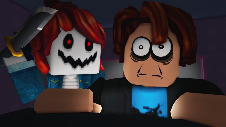 Nightmare with a knife behind a shocked Child during a sleepover scene